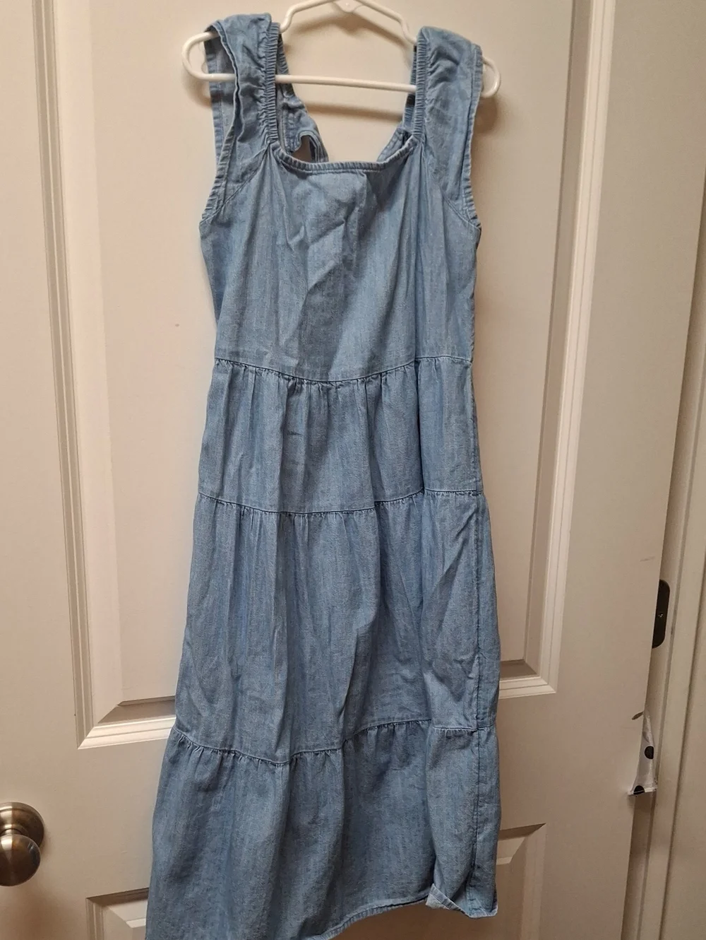 Old Navy Light Blue Chambray Maxi Dress with Smocked Yoke